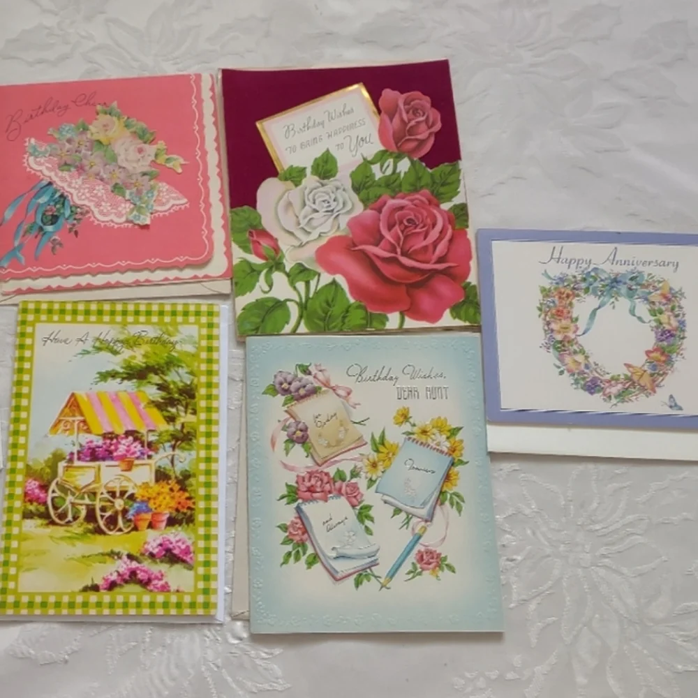 Vintage greeting birthday cards and envelopes